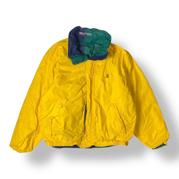Nautica Vintage 90s Men’s Reversible Hooded Color block Jacket Size L Streetwear - Picture 7 of 16